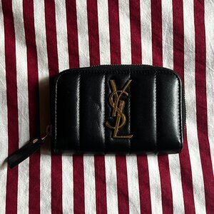 Saint Laurent YSL Vicky Quilted Leather Zip Coin Case Wallet Black